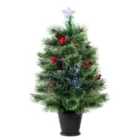 Robert Dyas 90cm Multi-Function Fibre-Optic Tabletop Christmas Tree with Star, Red Berries & Cones