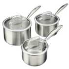 Cooks Professional 3 Piece Tri-Ply Saucepan Set with Lids - Compatible with All Hobs & Oven Safe - 14, 16 & 18cm