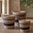 Black Striped Linen Basket (set Of 3)