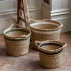 Olive Striped Storage Baskets (set Of 3)