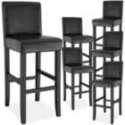 tectake Bar Stool - padded backrest, footrests, synthetic leather, black (Set of 6)