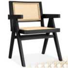 tectake Dining Chair Lizzy, Mid-Century Modern, Rattan, Black