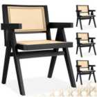 tectake Dining Chair Lizzy, Mid-Century Modern, Rattan, black