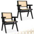 tectake Dining Chair Lizzy, Mid-Century Modern, Rattan, black