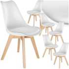tectake Dining Chair Frederikke, Padded Seat, Wooden Legs - White, 6 pc