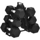 SPORTNOW 36KG Hex Dumbbell Set with Dumbbell Rack, Rubber Coated Weights
