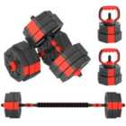SPORTNOW 4-in-1 Adjustable Weight Dumbbells Set, 30kg Free Weights Set, Red