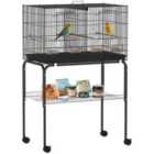 PawHut Bird Cage with Divider, 4 Wooden Perches, Slide Out Tray, Black