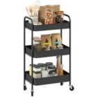 HOMCOM 3 Tier Rolling Utility Cart with 3 Mesh Basket, Black