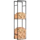 Outsunny Metal Firewood Log Holder, Firewood Rack with Adjustable Shelf