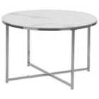 Beliani Coffee Table QUINCY Tempered Glass Marble/ Silver