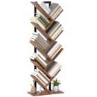 HOMCOM 9-Tier Tree Bookshelf with Steel Frame for Living Room, Rustic Brown