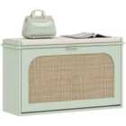 HOMCOM Boho Shoe Bench with Padded Seat and Flip-Drawer, Light Green