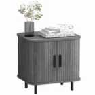 HOMCOM Nightstand with Sliding Doors and Metal Legs for Bedroom Grey