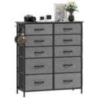 HOMCOM Fabric Chest of Drawers, 10 Drawer Dresser for Bedroom, Charcoal Grey