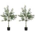 HOMCOM 2 Pack Indoor Artificial Plants, Faux Potted Silk Olive Trees, 120cm