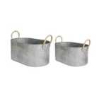 Ivyline Outdoor Galvanised Rope Handle Trough Set Of Two