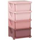 Four-Tier Kids Storage Boxes, Plastic Storage Units with Four Drawers, Pink