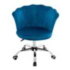 Costway Adjustable Velvet Office Chair With Handle And Universal Wheels-blue