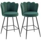 HOMCOM Set of 2 Barstools with Petal Backrest for Kitchen Island Dark Green