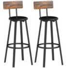HOMCOM Barstools Set of 2 with Padded Seat Backrest Rustic Brown Black