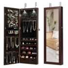 Costway Lockable Jewelry Cabinet With Full Length Mirror And LED Lights-brown