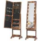 HOMCOM Freestanding LED Mirrored Jewelry Cabinet Rustic Brown