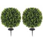 HOMCOM Set of 2 40cm Artificial Boxwood Topiary Ball Bush for Indoor Outdoor