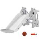 AIYAPLAY 3 in 1 Kids Slide with Climber, Basketball Hoop and Ball, Grey