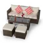Giardino Sydney Rattan 3 Seater Sofa Set with Coffee Table and 2 Stools - Brown