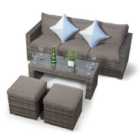 Giardino Sydney Rattan 3 Seater Sofa Set with Coffee Table and 2 Stools - Grey