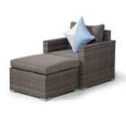 Giardino Sydney Rattan Armchair and Ottoman Lounge Chair Set - Grey