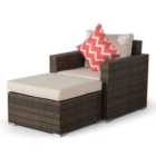 Giardino Sydney Rattan Armchair and Ottoman Lounge Chair Set - Brown