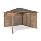 Dunster House Wooden Gazebo Kit Louvre Wall 3M X 3M Pressure Treated Garden Shelter Roof Shingles Utopia
