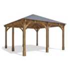 Dunster House Wooden Gazebo Leviathan 4M X 4M Permanent Heavy Duty Patio Shelter With Roof Shingles