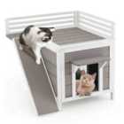 COSTWAY Pet Dog House with Balcony-Grey
