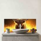 Highland Cow Sunset Glass Bathroom Splashback