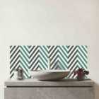 Geometric Herringbone Chevron Blues Glass Bathroom Splashback
