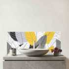 Yellow Grey Feather Leaves Glass Bathroom Splashback