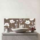 Taupe And White Floral Silhouette Glass Bathroom Splashback
