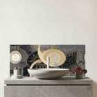 Abstract Silver Gold Sun And Moon Glass Bathroom Splashback