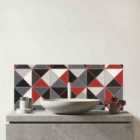 Grey Red Triangle Geometric Glass Bathroom Splashback