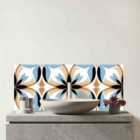White Brown And Blue Geometric Pattern Glass Bathroom Splashback