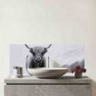 Lone Highland Cow Glass Bathroom Splashback