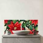 Poinsetta Watercolour Glass Bathroom Splashback