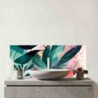 Green Feather Leaves Tropical Glass Bathroom Splashback