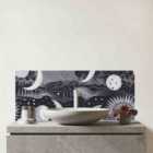 Abstract Black White Moon And Sun Glass Bathroom Splashback