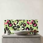 Green And Pink Leopard Print Glass Bathroom Splashback