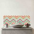 Geometric Vintage Colored Chevron Pattern Glass Bathroom Splashback
