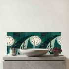 Abstact Green Cream Moon And Stars Glass Bathroom Splashback